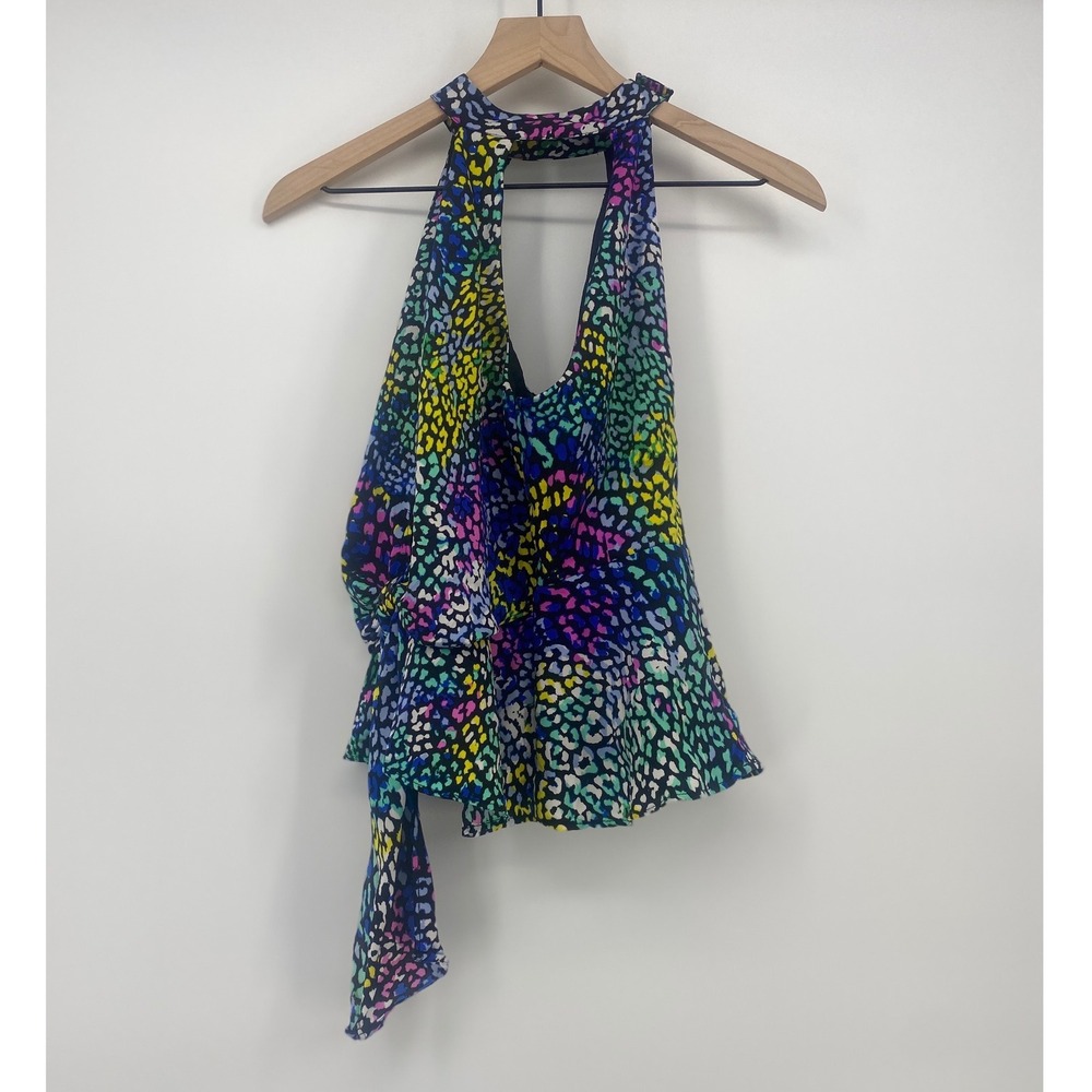 Ava & Aiden Halter Top XS Multi Leopard Blue Combo Side Tie New